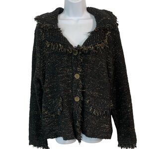 ROZ & ALI Multi Color Knit Fringe Jacket